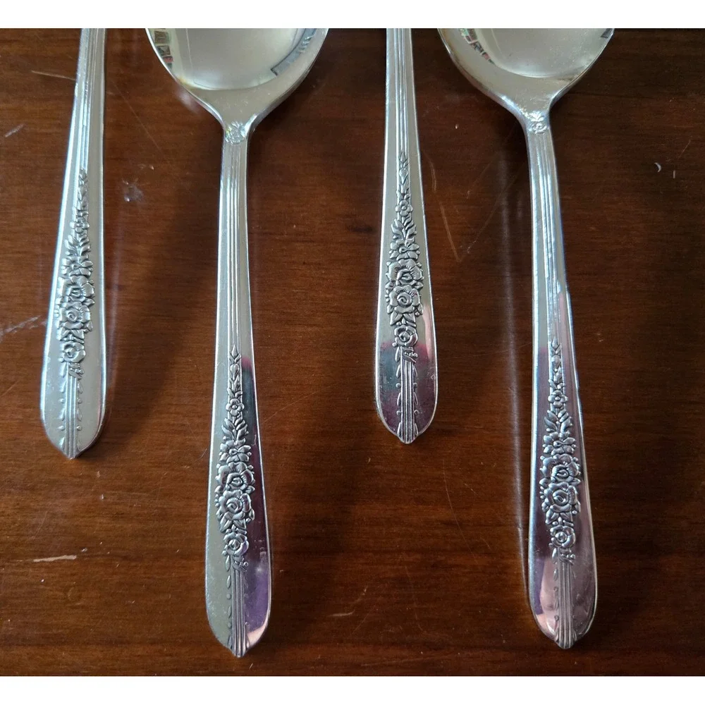 Nobility Plate Royal Rose Silver Plated Soup Spoons Set of 4 Vintage Flatware